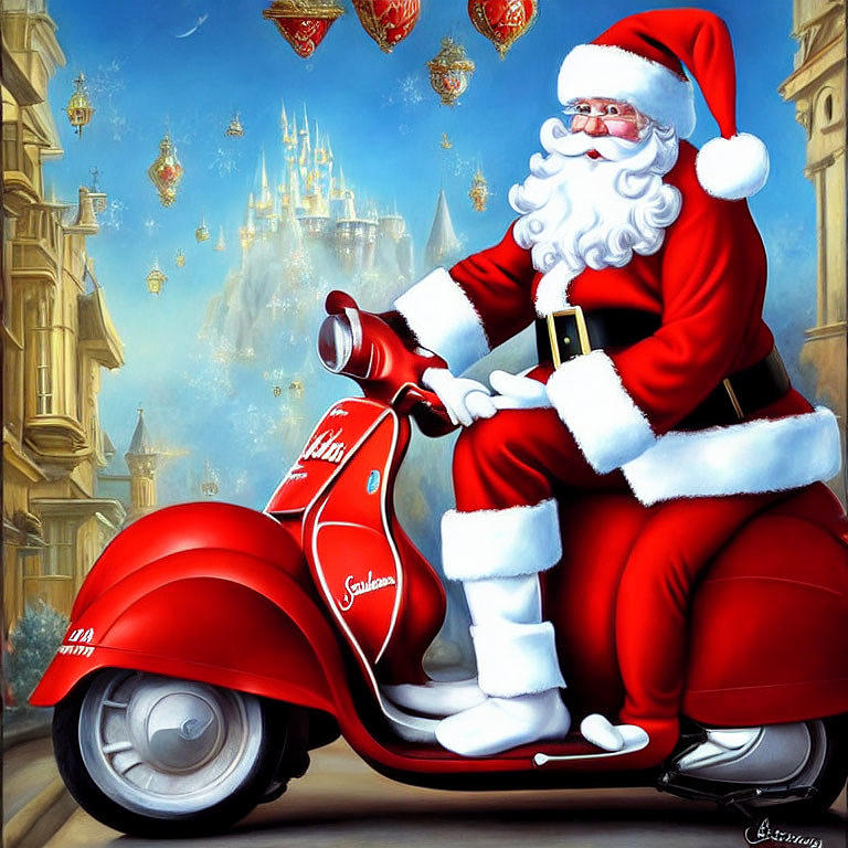 Santa on a Vespa Digital Art by Bob Smerecki - Pixels