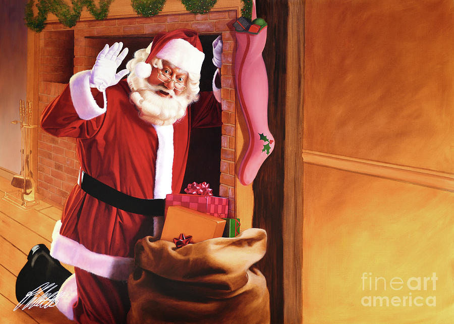 Santa On Christmas Eve Painting by Ed Little