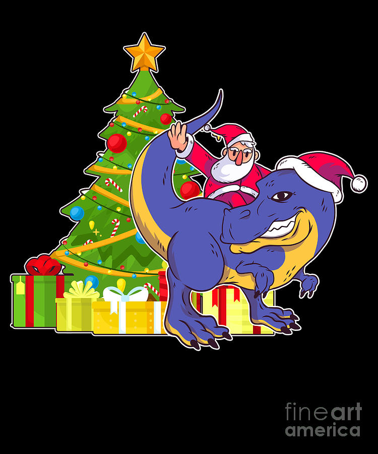 Santa On Dinosaur Funny Santa Claus Christmas Gift Digital Art by ...