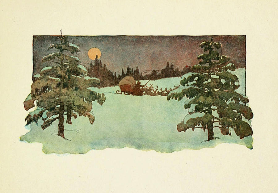 Book Drawing - Santa on his Way From Twas the Night before Christmas 1912 by Jessie Willcox Smith