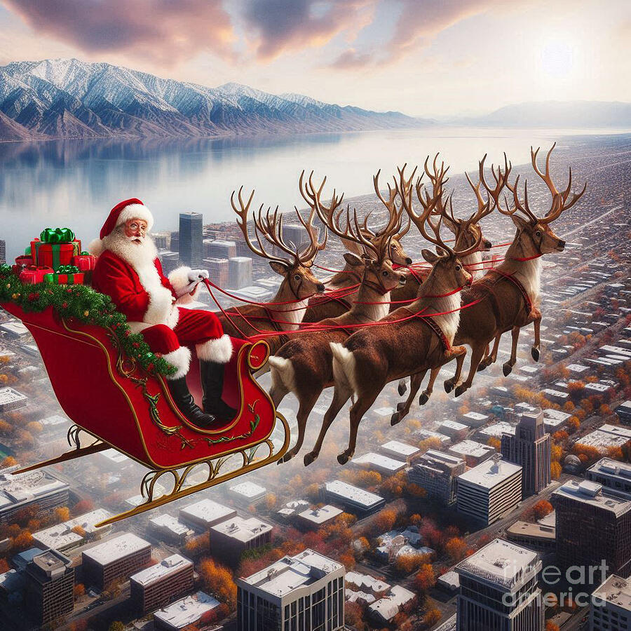 Santa Over a Mountain City Digital Art by Steve Mitchell Santa Over a Mountain City Digital Art by Steve Mitchell