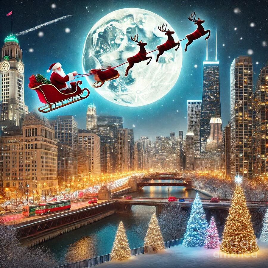 Santa Over Chicago Digital Art by Steve Mitchell Santa Over Chicago Digital Art by Steve Mitchell