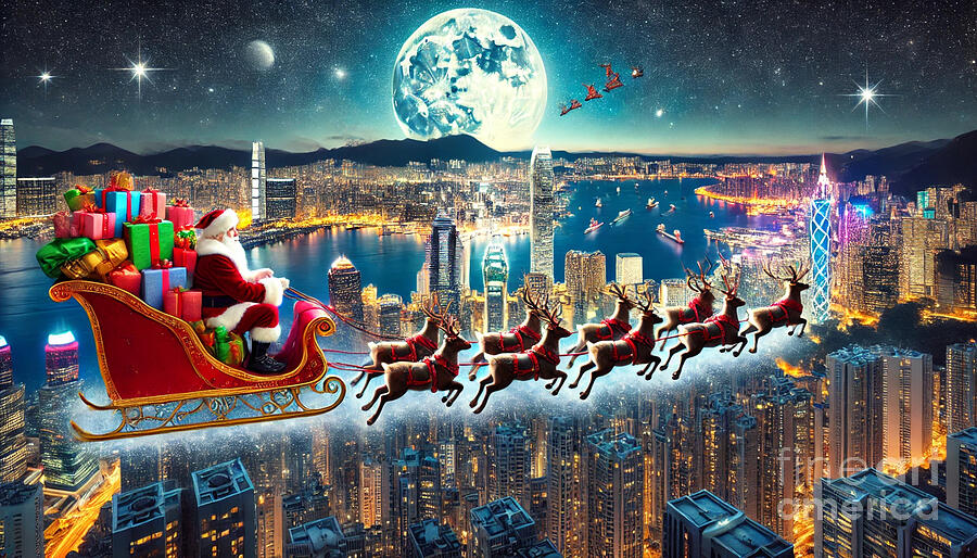 Santa Over Hong Kong Digital Art by Steve Mitchell Santa Over Hong Kong Digital Art by Steve Mitchell