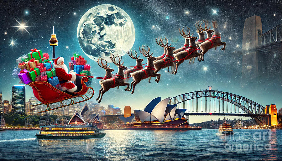 Santa Over Sydney Australia Digital Art by Steve Mitchell Santa Over Sydney Australia Digital Art by Steve Mitchell