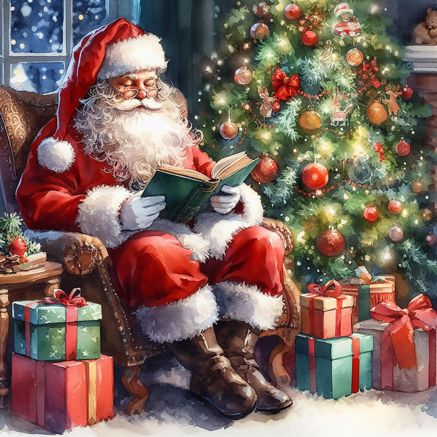 Santa Reading Christmas Story Digital Art by Kim Hojnacki