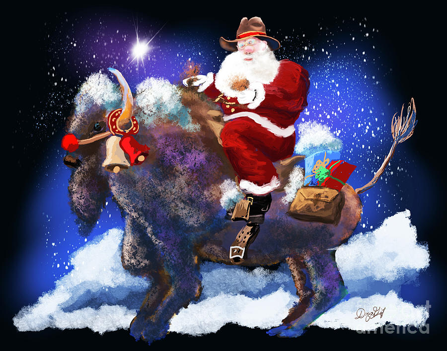 Santa Rides a Bison Digital Art by Doug Gist