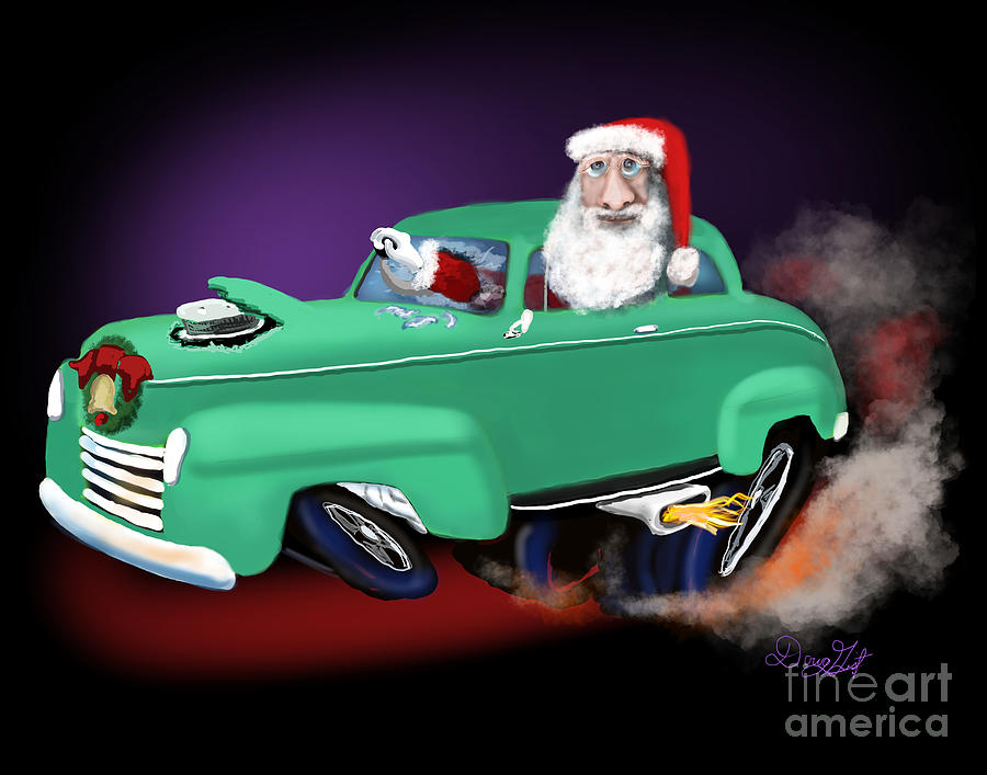 Santa rollin in his 46 Ford Digital Art by Doug Gist