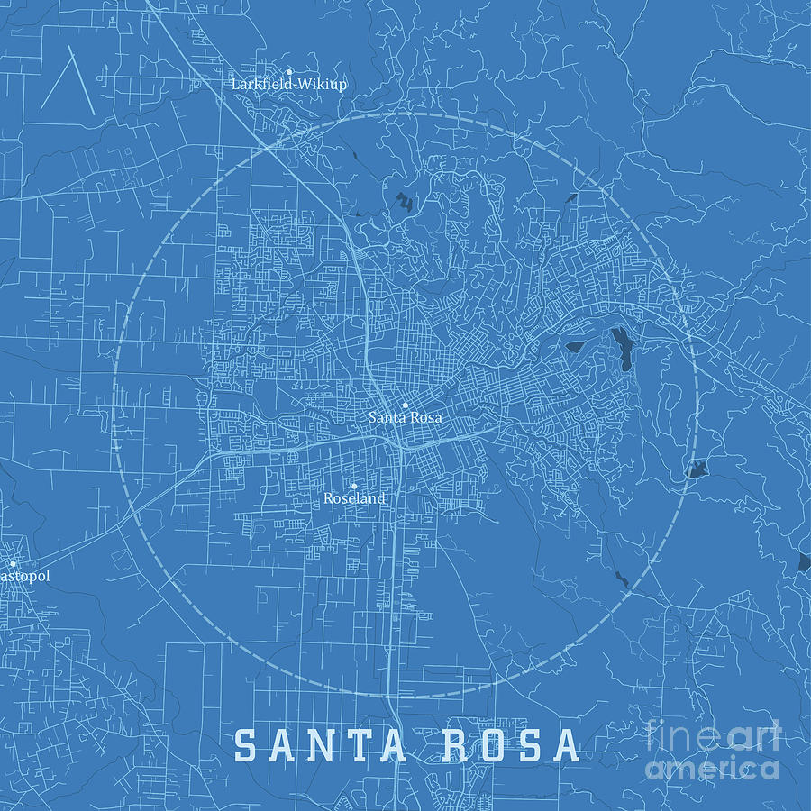 Map Digital Art - Santa Rosa CA City Vector Road Map Blue Text by Frank Ramspott