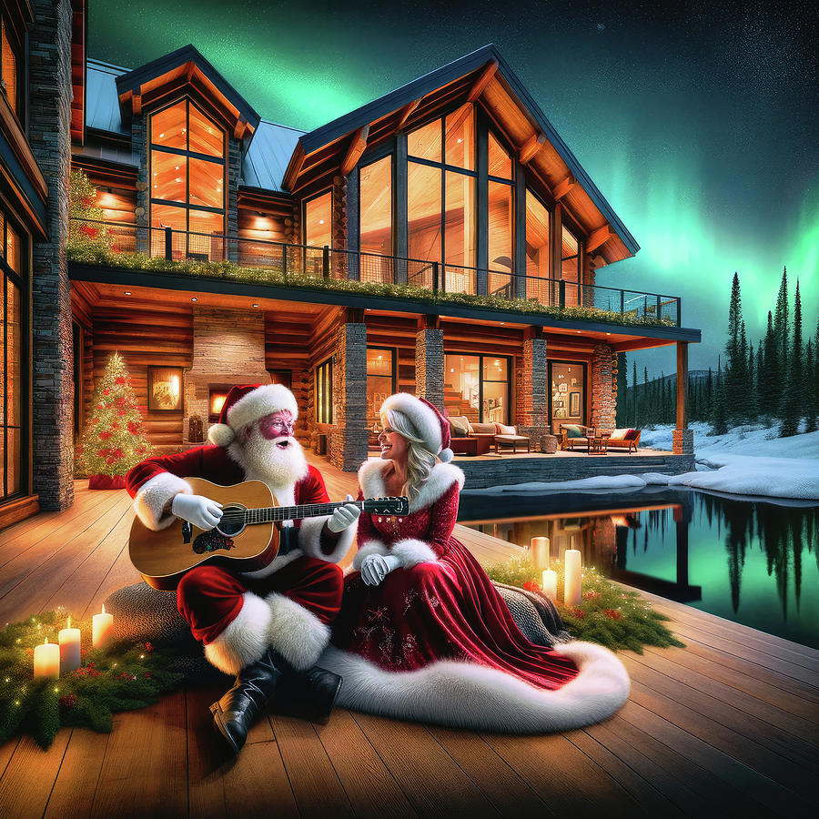 Santa Serenading Mrs Claus Digital Art by Bill and Linda Tiepelman