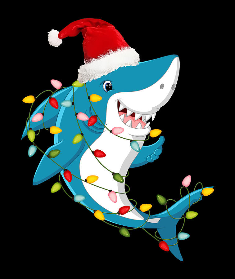 Santa Shark Christmas Lights Funny Boys Sharkmas Xmas Digital Art by