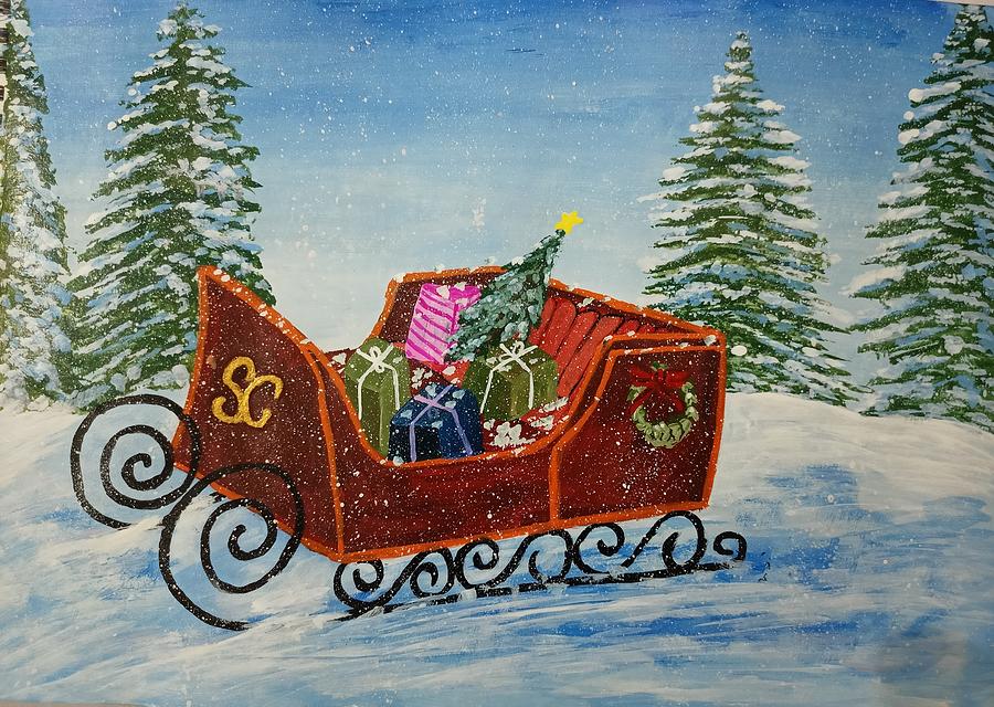 Santa Sleigh Painting Painting By Natasha Agrawal Fine Art America   Santa Sleigh Painting Natasha Agrawal 