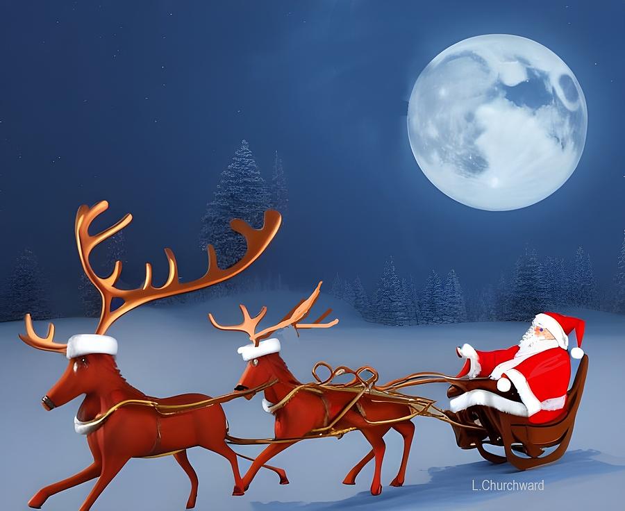 Santa with Deer Digital Art by Lois Churchward - Fine Art America