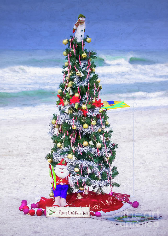 Santa Claus Photograph - Santas Christmas Tree on Anna Maria Island, Florida, Painterly by Liesl Walsh