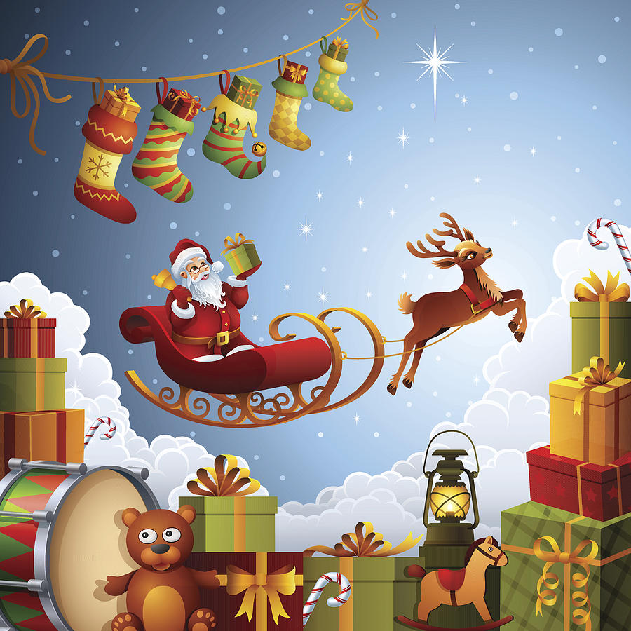 Santas flying sleigh Drawing by AlonzoDesign