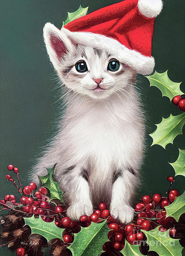 Santas Little Helper Kitten Painting by Tina LeCour