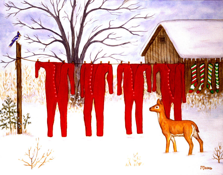 Winter Painting - Santas Long Johns by Linda Mears