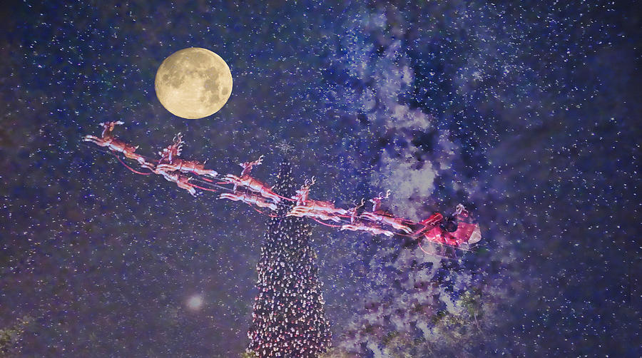 Santas Sleigh, a Full Moon, and the Milky Way Digital Art by Russ Considine