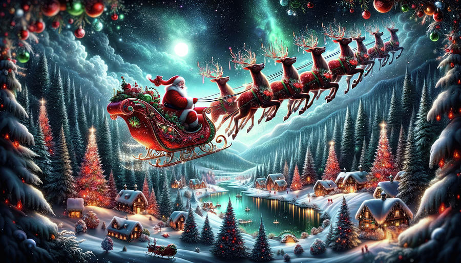 Santas Starlit Journey Digital Art by Bill and Linda Tiepelman