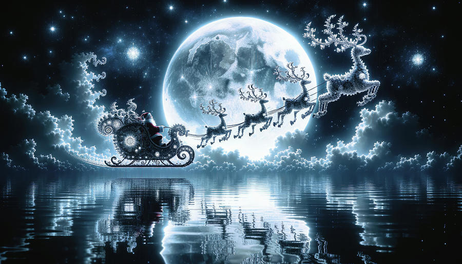 Santas Voyage over the Mirror Sea Digital Art by Bill and Linda Tiepelman