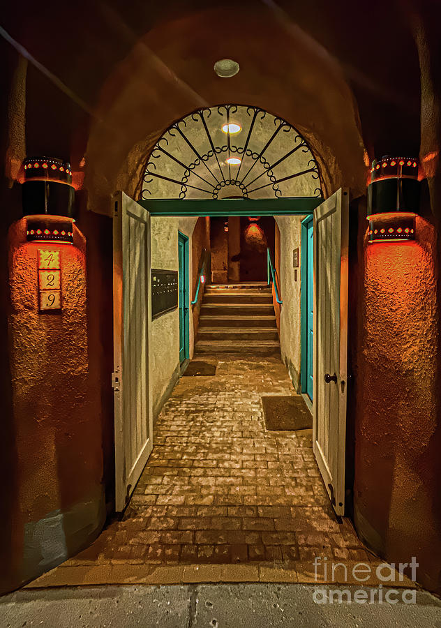 Sante Fe Doorway At Night Photograph