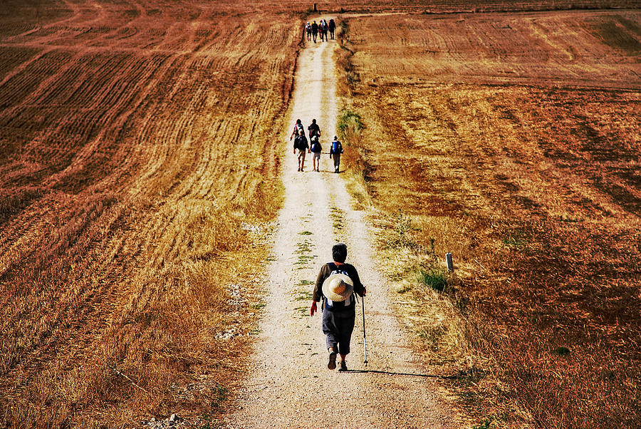 Santiago pilgrims walking on path Photograph by Víctor Nuño