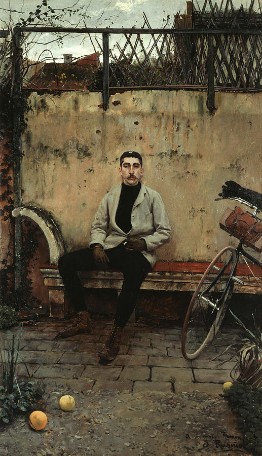Santiago Rusinol / Ramon Casas velocipedista, 1889, Oil on canvas, 165 x 96 cm. Painting by Santiago Rusinol -1861-1931-
