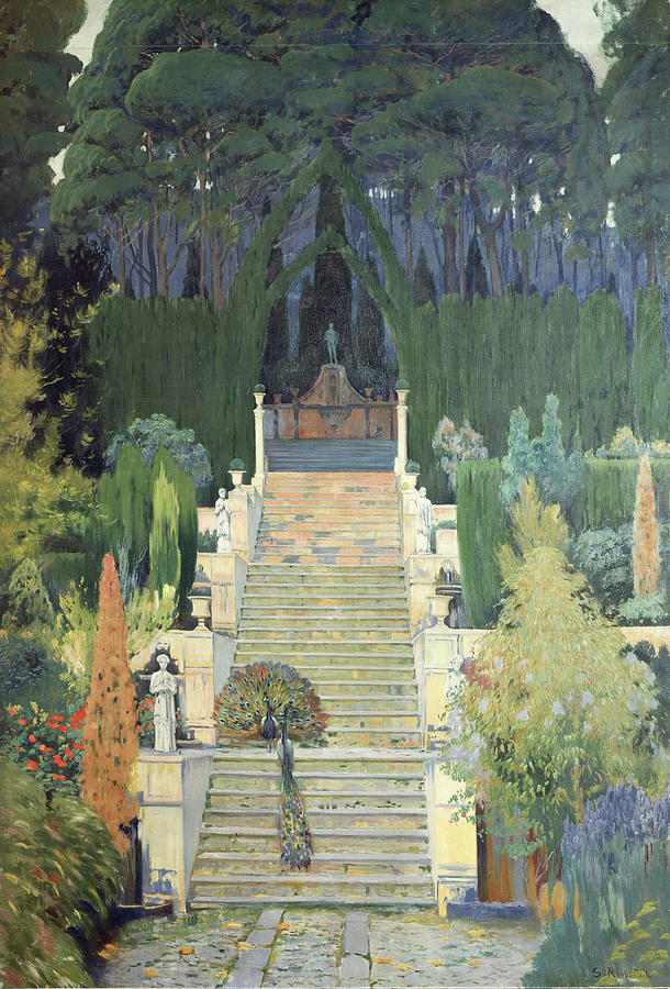 Santiago Rusinol / Stately Garden. Raixa II, 1902, Oil on canvas, 290 x 185 cm. Painting by Santiago Rusinol -1861-1931- Santiago Rusinol / Stately Garden. Raixa II, 1902, Oil on canvas, 290 x 185 cm. Painting by Santiago Rusinol -1861-1931-