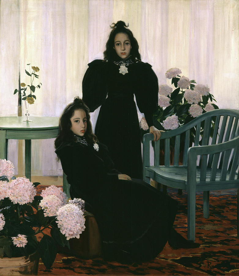 19th Century Painting - Santiago Rusinol / Twins. Las Vicentetes, 1895, Oil on canvas, 155 x 136 cm. by Santiago Rusinol -1861-1931-