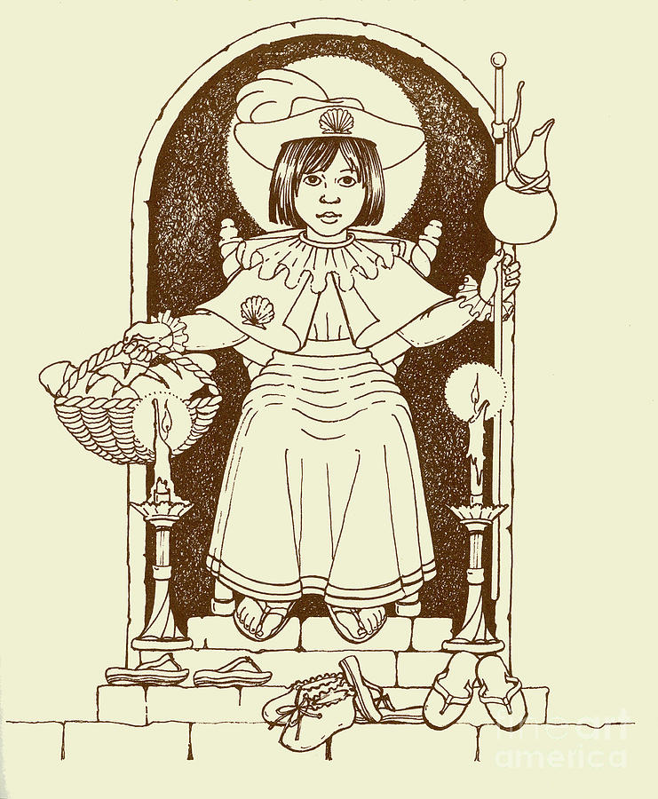 Santo Nino with Shoes- in brown Drawing by William Hart McNichols