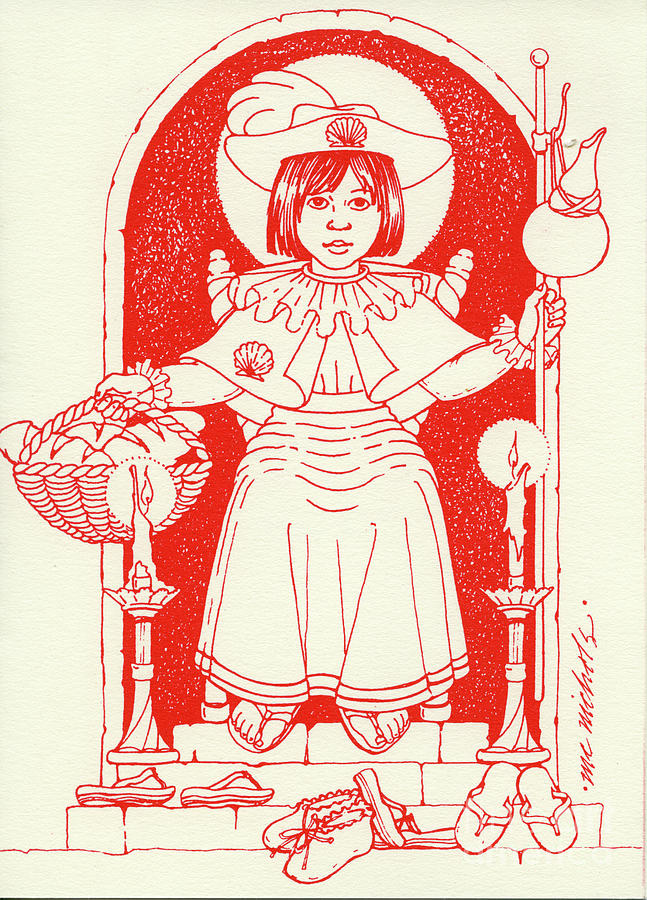 Santo Nino with Shoes- in red Drawing by William Hart McNichols