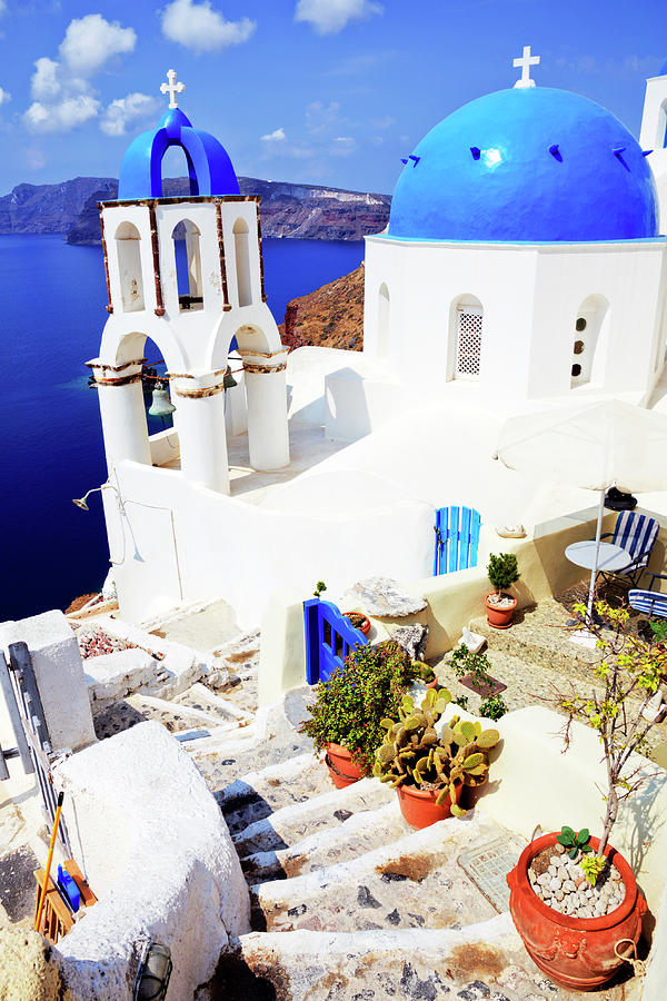 Santorini Blue Domed Church Photograph by Paul Thompson - Fine Art America