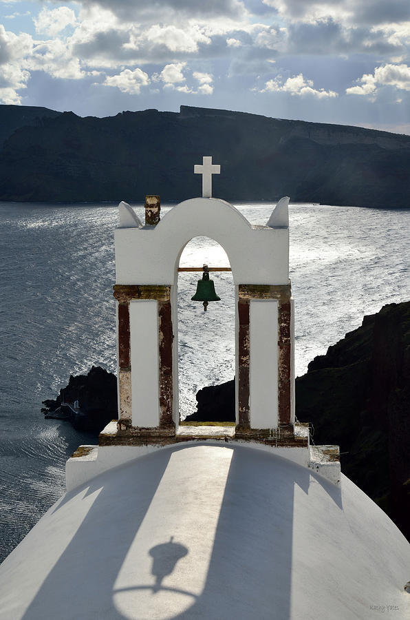 Santorini Church Overlooking the Aegean Sea Photograph by Kathy Yates