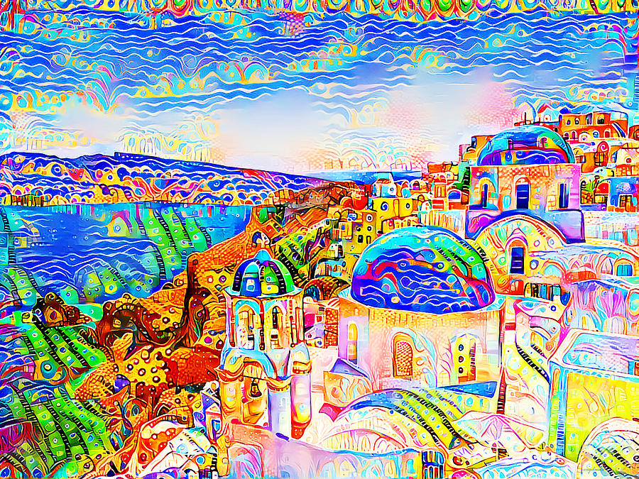 Santorini Greece in Vibrant Contemporary Whimsical Colors 20200723 Photograph by Wingsdomain Art and Photography