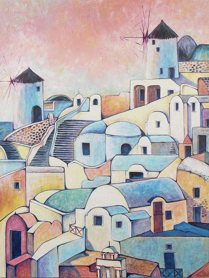 Santorini Island Painting By Olga Sorkin