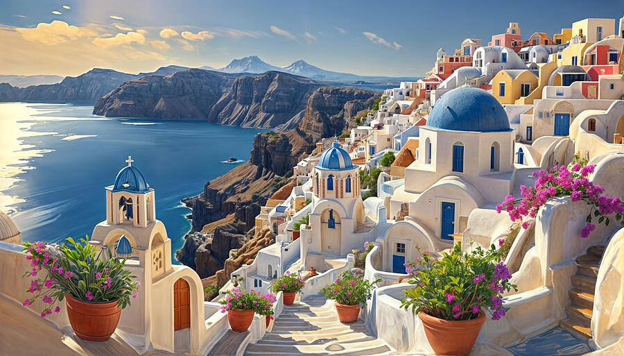 Santorini Digital Art by Mango Art Santorini Digital Art by Mango Art