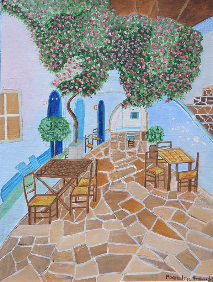 Santorini Street- Greece Painting by Magdalena Frohnsdorff