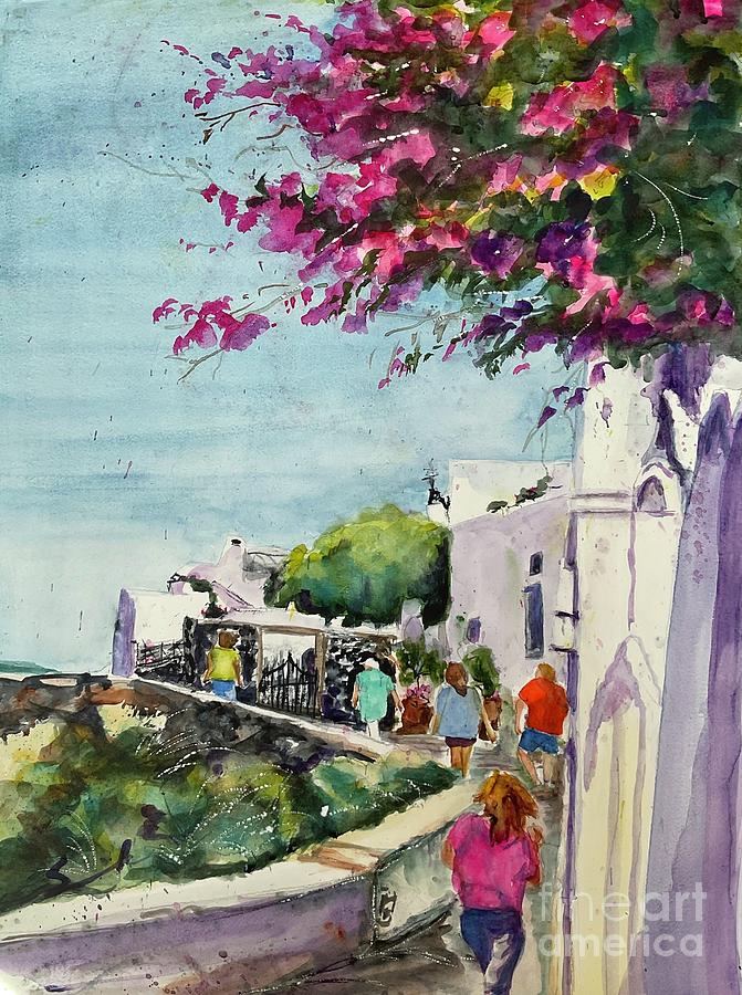 Santorini stroll Painting by Sonia Mocnik