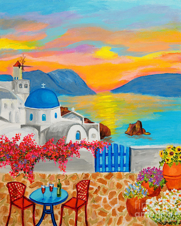Santorini Sunset Painting by Art by Danielle