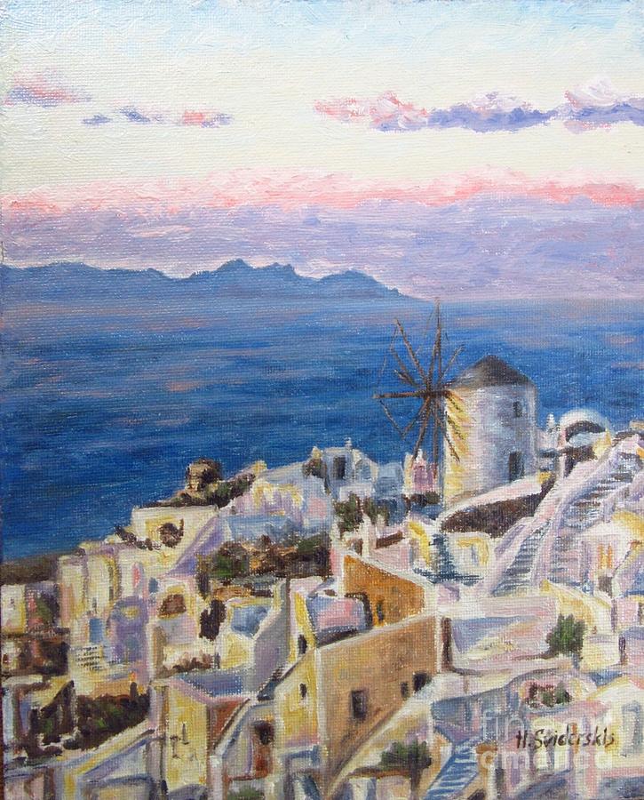 Santorini Sunset Greece Island Painting