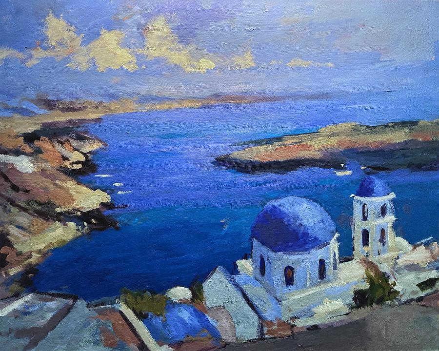 Santorini with view of caldera Painting by R W Goetting