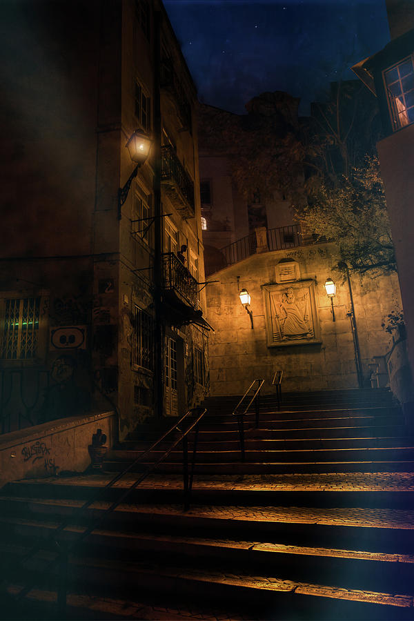 Night Photograph - Sao Cristovao stairway by Micah Offman