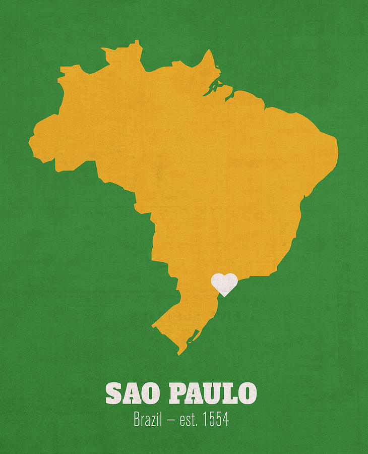 Sao Paulo Brazil Founded 1554 World Cities Heart Print Mixed Media By Design Turnpike Fine Art 7439