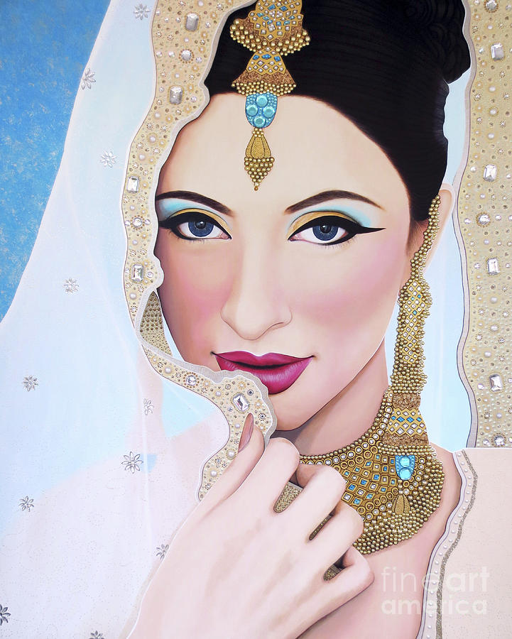 Portrait Painting - Sapphire Indian Bride by Malinda Prudhomme