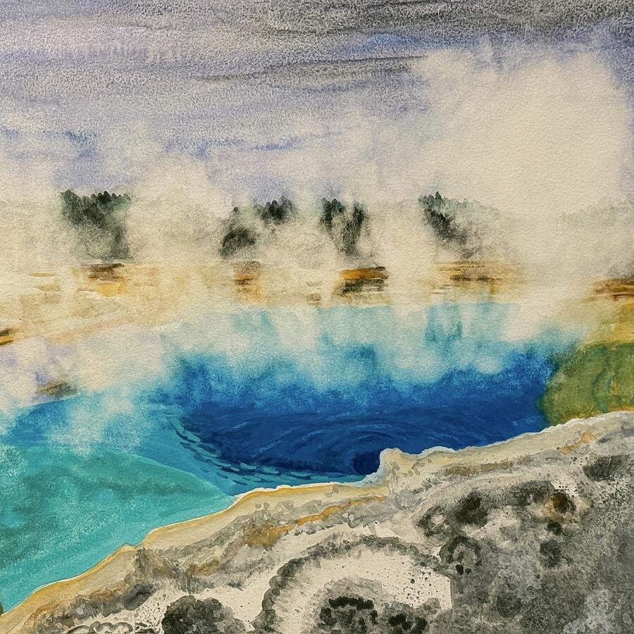 Sapphire Pool on a Grey Day Painting by Tonja Opperman