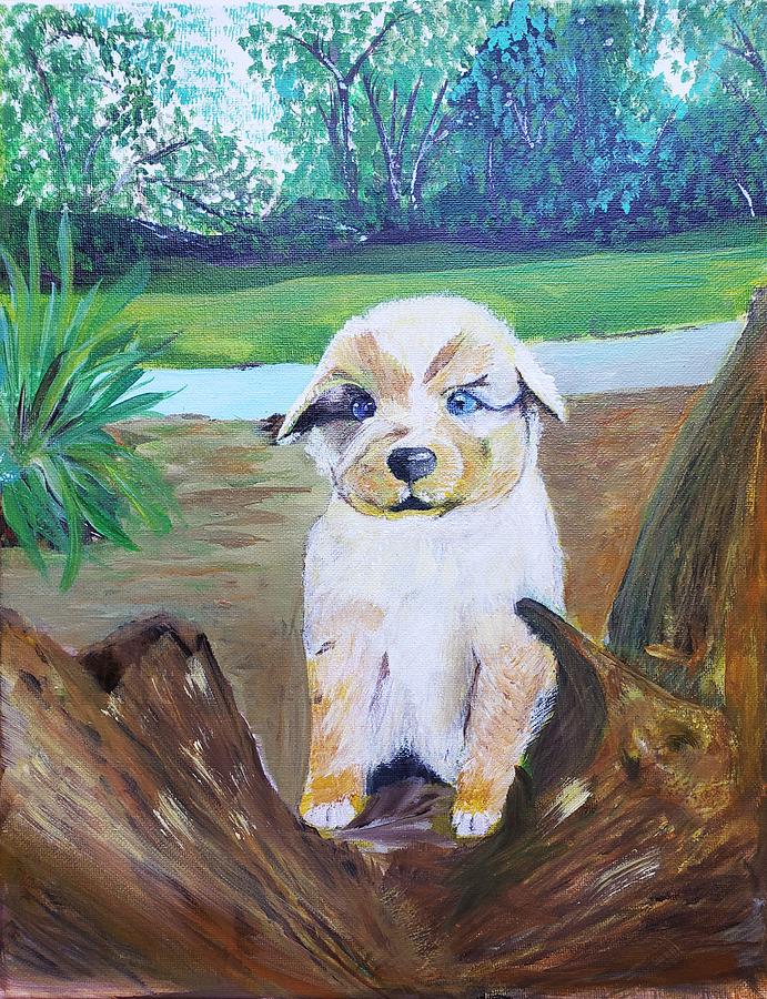 Puppy Painting - Sapphire by Raddiah Alhobaishi Puppy Painting - Sapphire by Raddiah Alhobaishi
