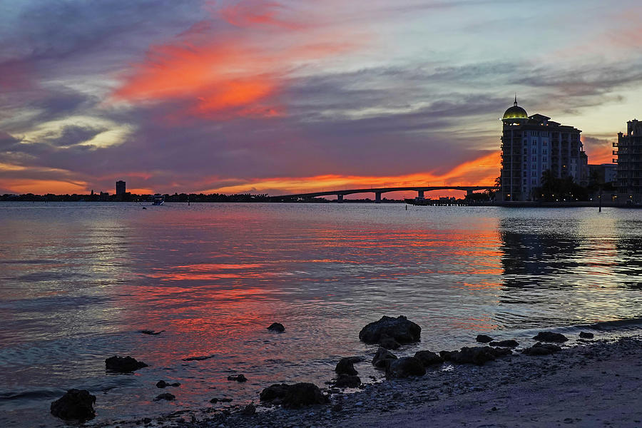 Sarasota FL Bayfront Park Sunset John Ringling Causeway Bridge Florida Photograph by Toby McGuire