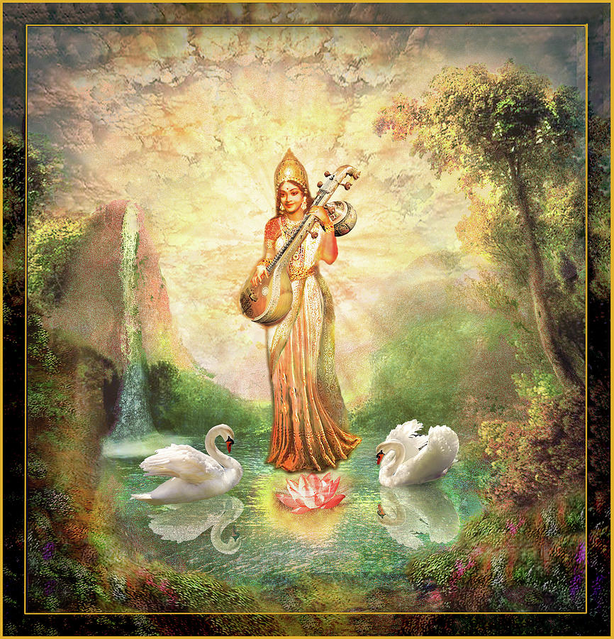 Sarasvati - Goddess Of Art, Music And Wisdom Mixed Media