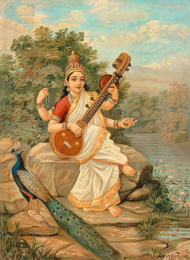 Saraswati Goddess of Wisdom Painting by Ravi Varma