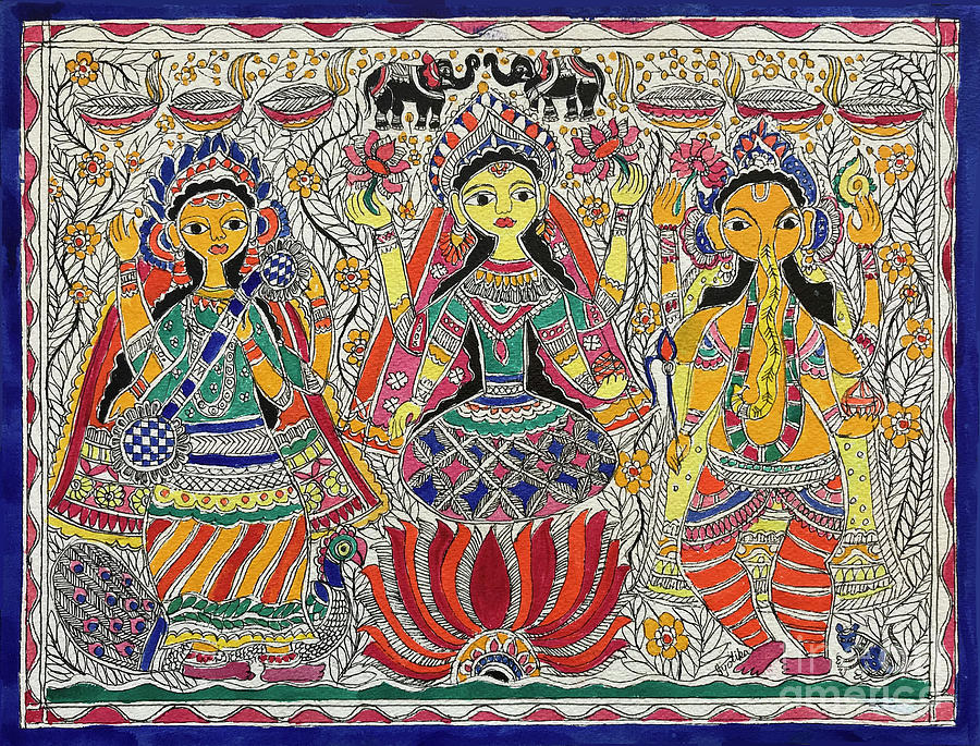 Saraswati, Laxmi Ganesh Painting by Jyotika Shroff