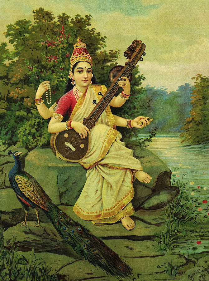 Music Painting - Saraswati by Ravi Varma